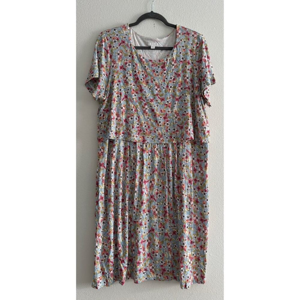 J. Jill Blue Multicolored Ditsy Floral Layered Rayon Spandex Dress Large